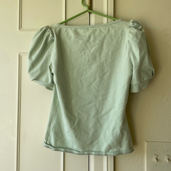 Reformation Frances Knit Top Pistachio Green in SMALL Puff Sleeves Scoop Neck - Picture 8 of 9